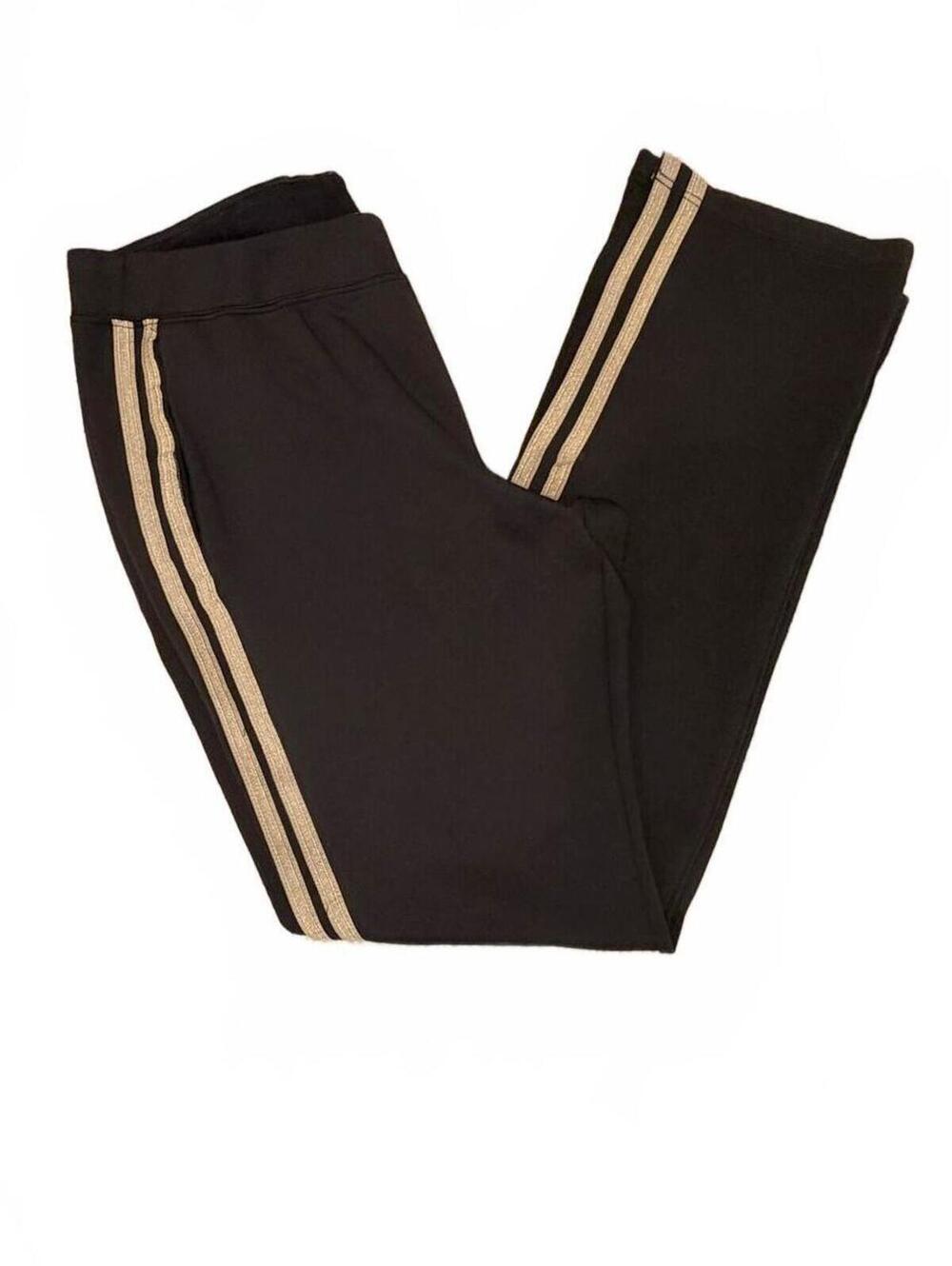 Pam & Gela Black Pants Metallic‎ Gold Stripe Slit Leg Casual Size Large